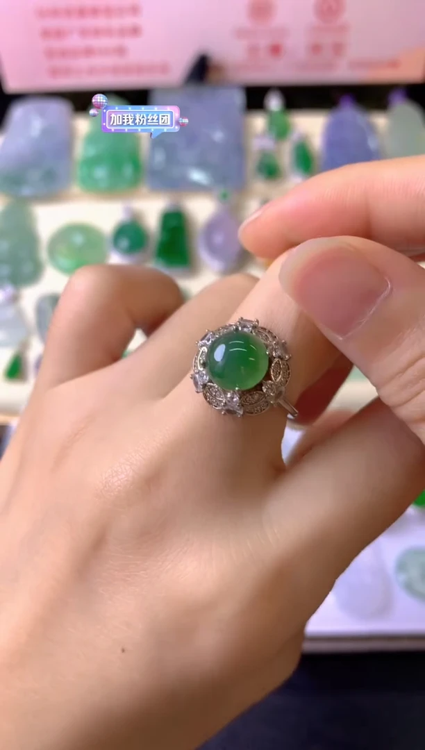 银S925镶嵌戒指翡翠阿*戒指