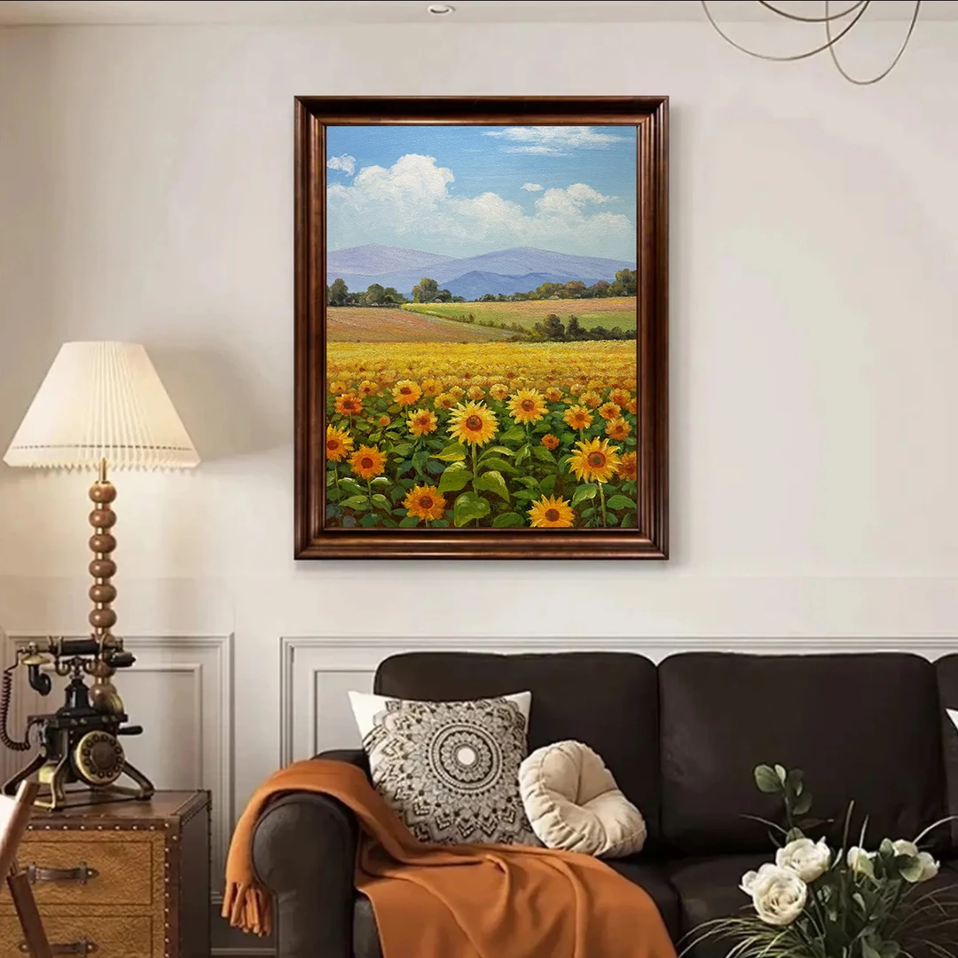 《鎏金花海》纯手绘油画客厅沙发餐厅玄关走廊墙挂画美式中古复古风