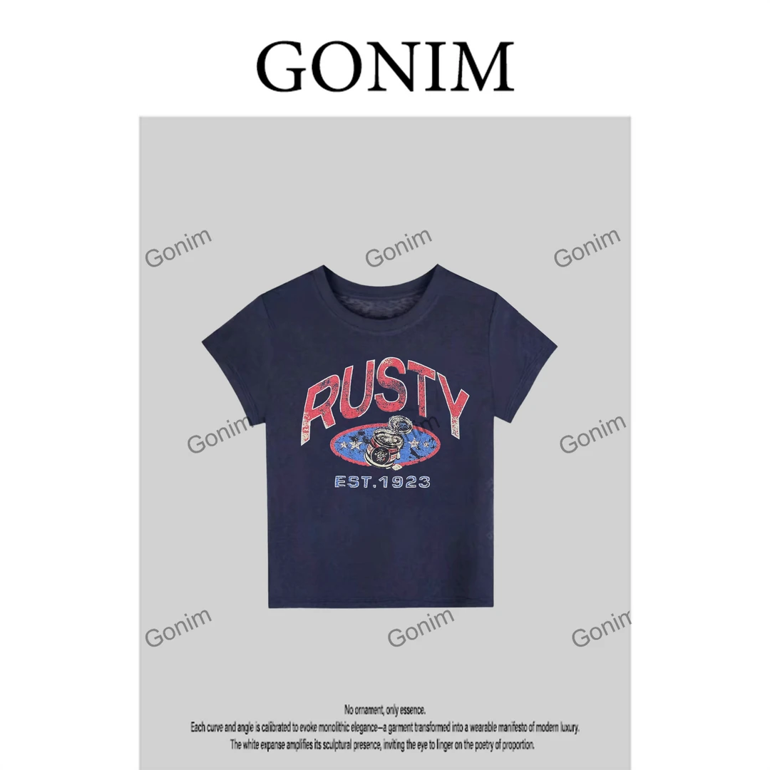 Gonim·“美式罐头”2025春夏新款卡通印花圆领短袖T恤休闲上衣