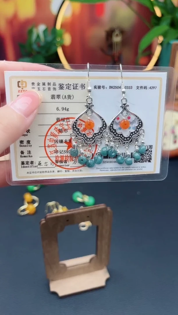 翡翠银S925镶嵌耳饰432000