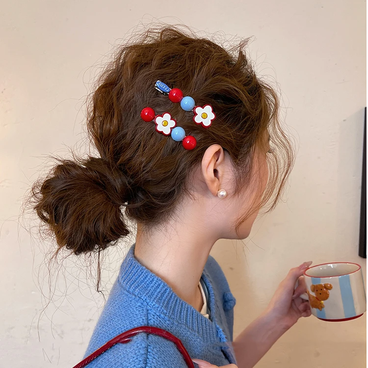 冰糖山楂~花朵发夹女边夹甜美前额发卡一字刘海夹子头饰2025新款