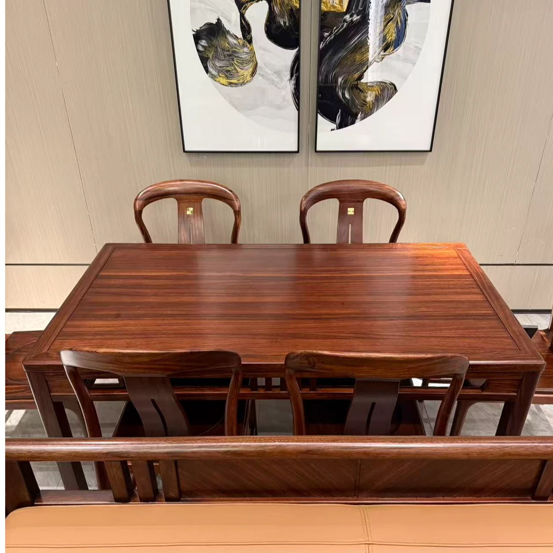 单桌新中式实木乌金木框架结构餐桌简约别墅餐厅用家具餐桌K-67