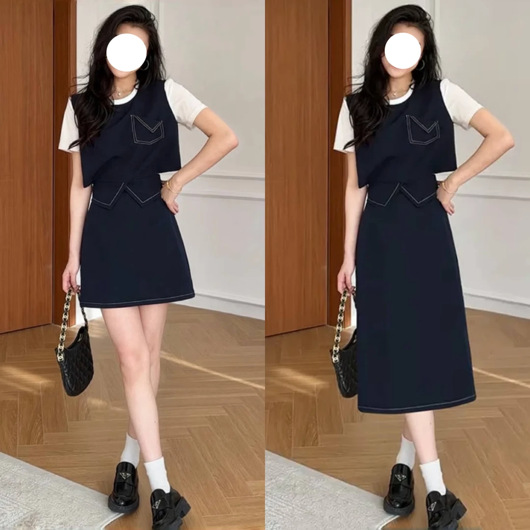 巨好看的夏装套装女2025新款时尚休闲减龄假两件T恤半身裙两件套