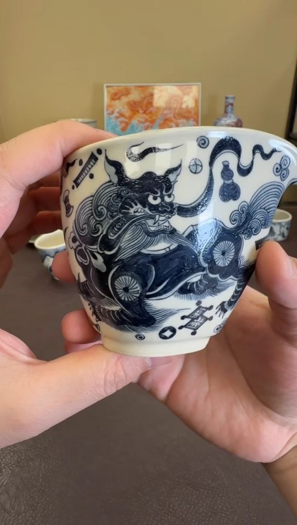 二号釉杂宝狮子公道杯