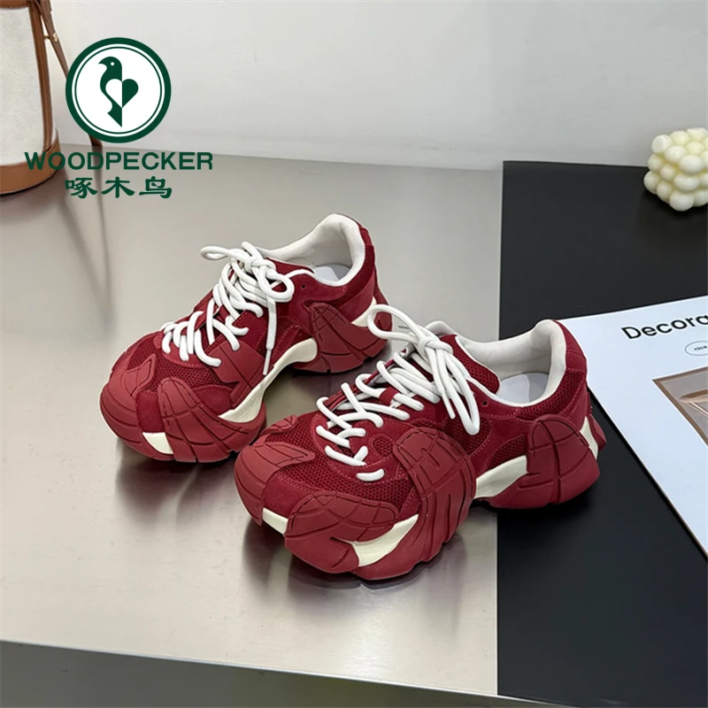 啄木鸟2025秋季新款潮网面厚底休闲运动鞋欧洲站八爪鱼老爹鞋女潮