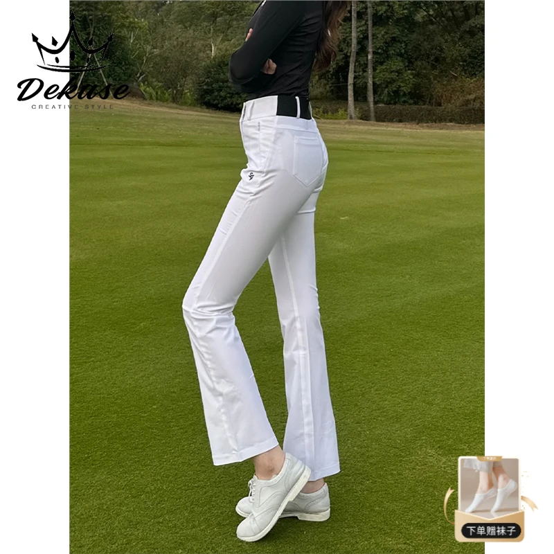 DEKASE高尔夫裤子女款春夏高腰微喇长裤薄款透气修身直筒开叉球裤
