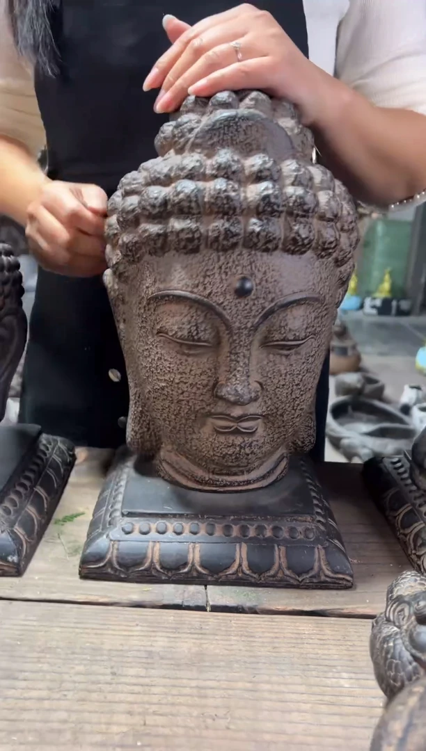 陶土大佛头+莲花底座