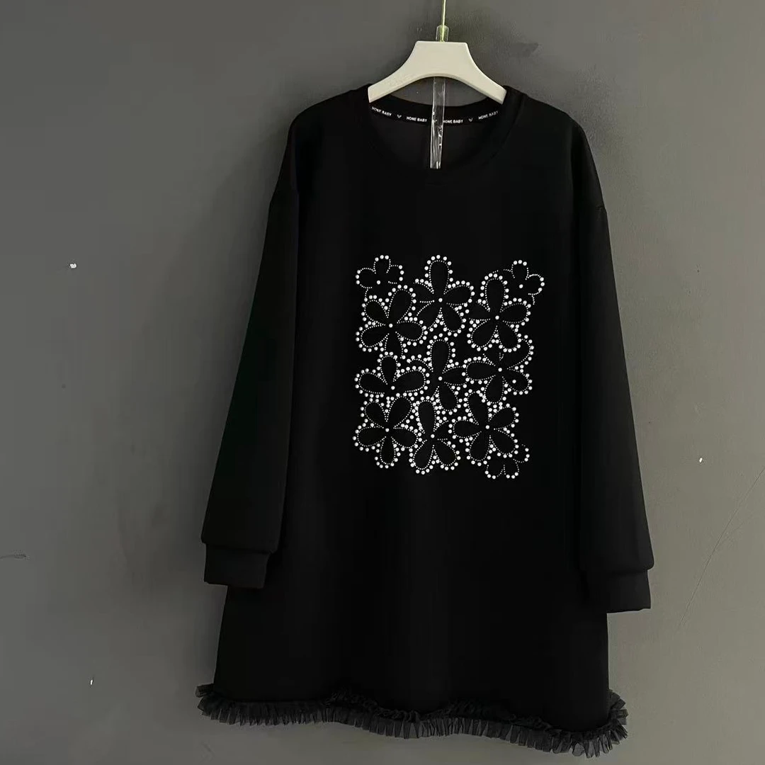 斜襟拼接长袖宽松腰纯色连衣裙时尚