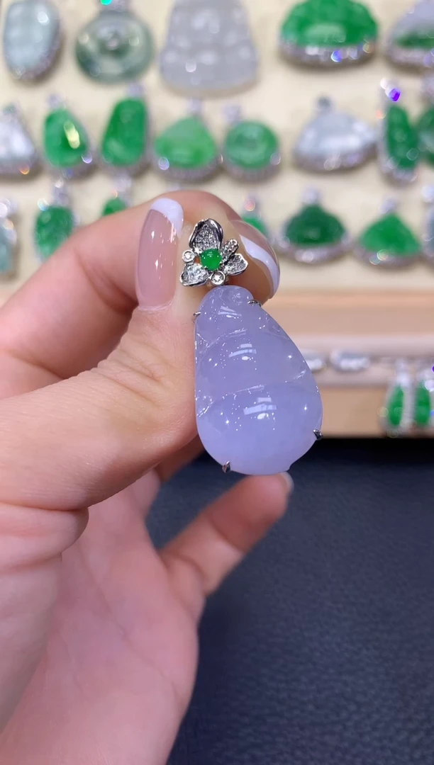 翡翠18K金镶嵌吊坠(不含链)夏日珠宝A105紫货有色差