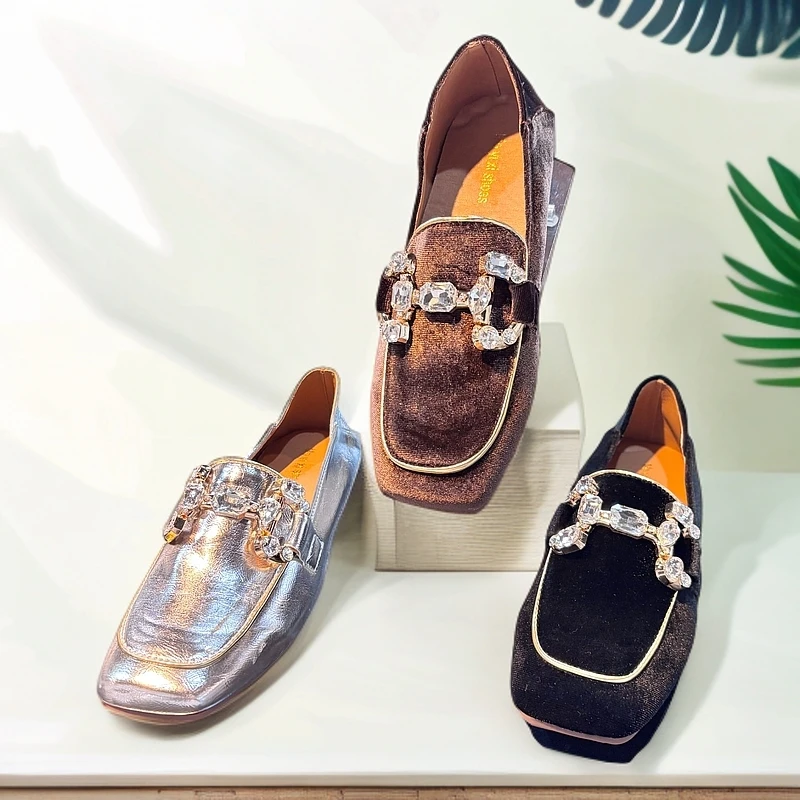 【热】8806丝绒水钻链平底一脚蹬懒人低帮2025新款新疆包邮