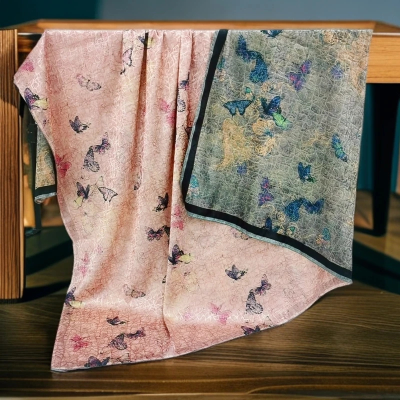 清 门店款SHSTORY品牌捡漏C03双面140cm春风戏蝶香云龟裂大方巾女