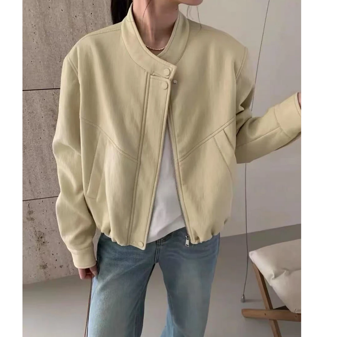 ZX6165立领短款皮衣外套女高级感时尚小个子宽松显瘦皮夹克上衣