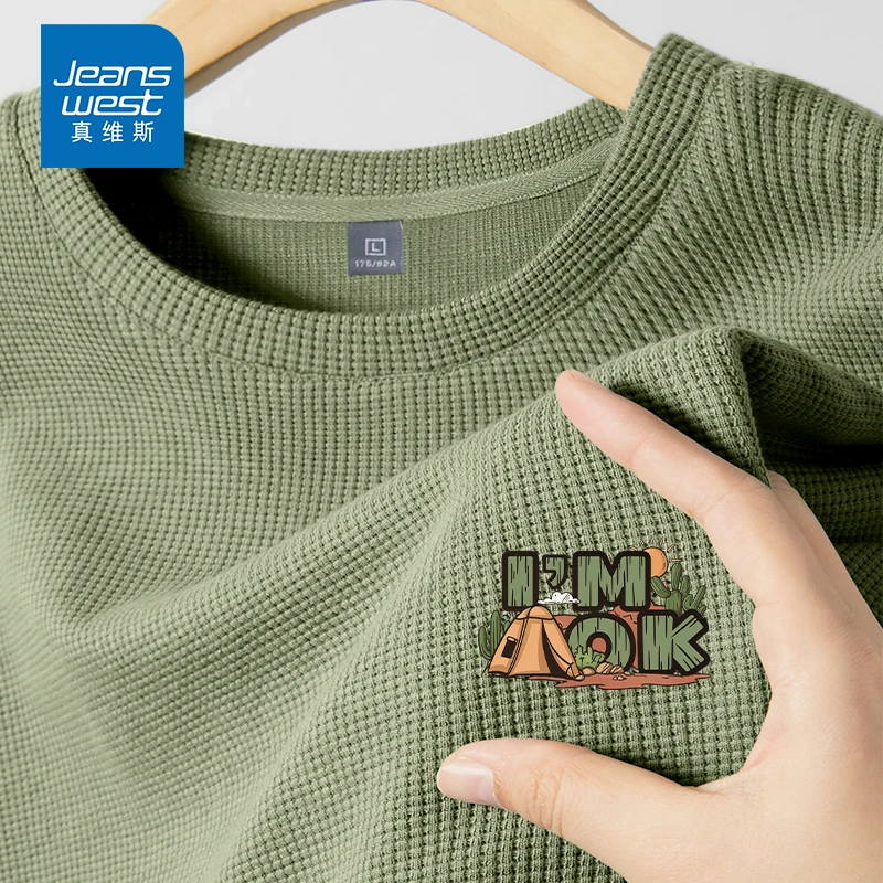 真维斯情侣款休闲华夫格长袖秋季健身透气百搭卫衣高级感男装潮