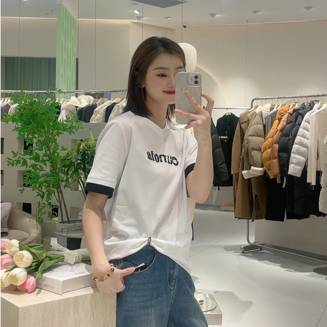 艾然 高级感好看字母加厚短袖T恤女2025早春新款半袖上衣