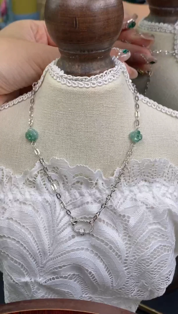 颈饰银S925镶嵌翡翠净货17385