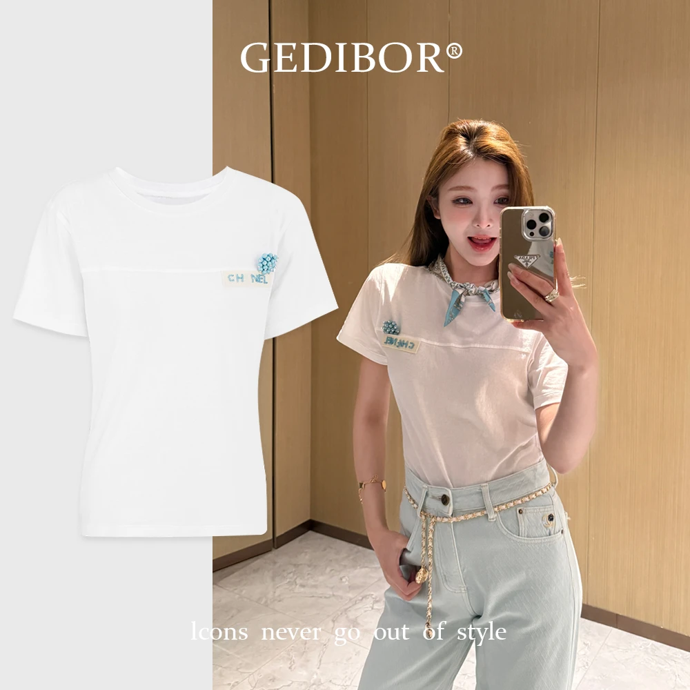 XUEXUE丨【中古小香T】手工钉珠立体花设计时尚短袖T恤GDTX099