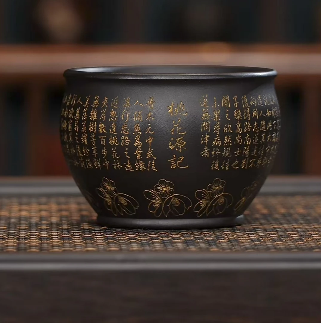 手工杯 | 宜兴紫砂 石黄大容量（桃花源记）手工主人杯
