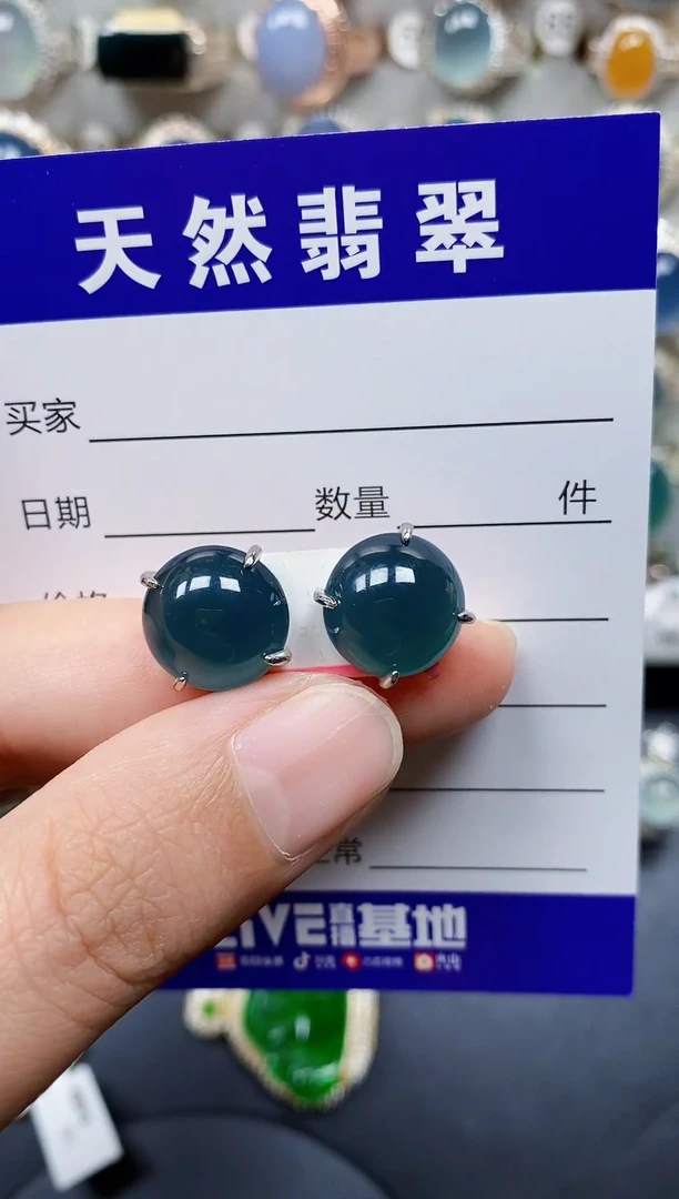 银S925镶嵌翡翠耳饰225