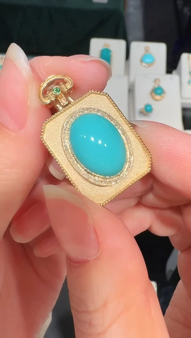 18K金镶嵌绿松石吊坠122