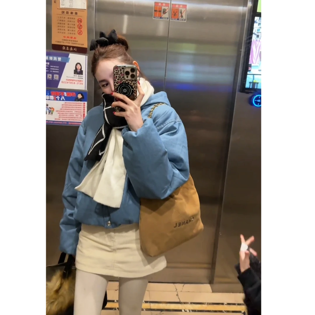 流行一整套2025秋冬甜美减龄百搭休闲短款棉服外套短裙两件套