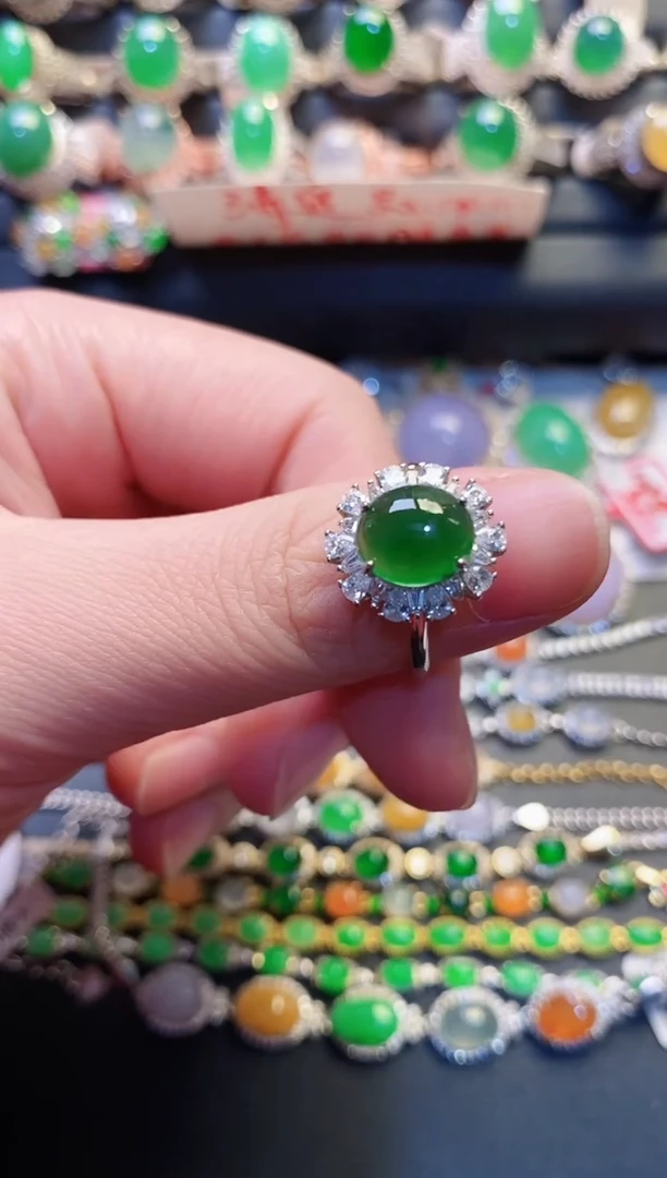 银S925镶嵌戒指翡翠天然