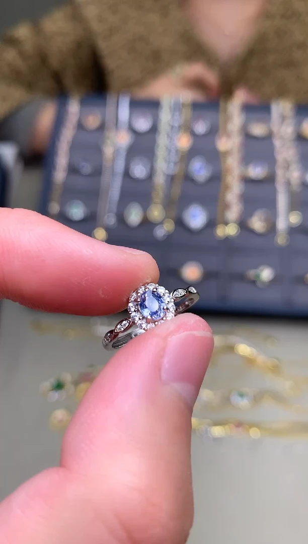戒指蓝宝石银S925镶嵌戒指