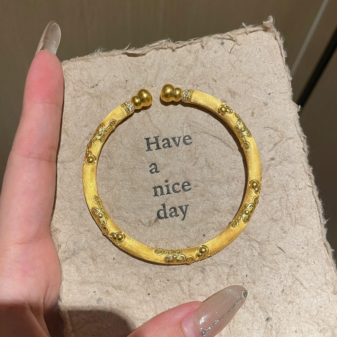 卡柒 铜合金手镯 古法拉丝樱花双头葫芦手镯复古高级感精美手饰女