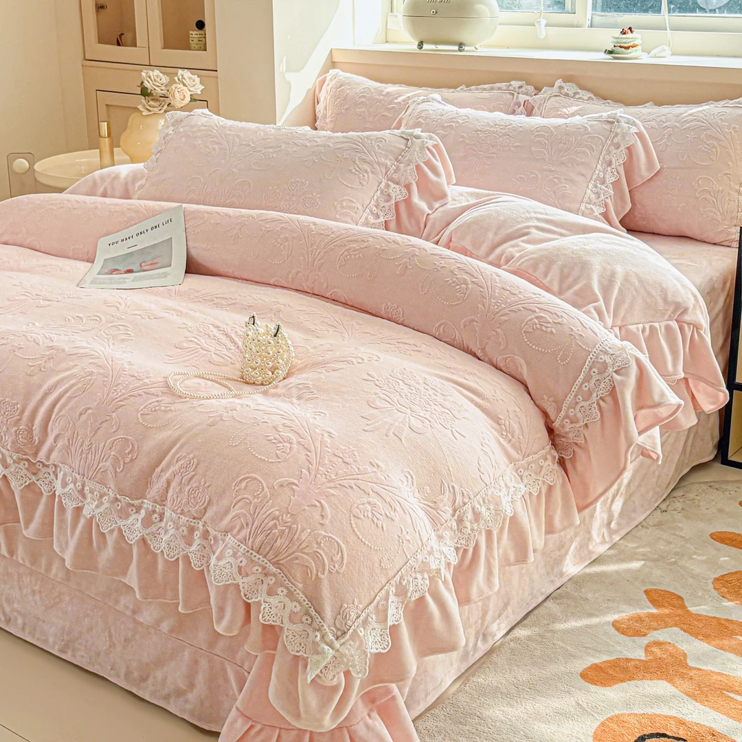 2025冬季公主风秋季防静电加厚加绒韩版单被保暖毛绒床品套件绒被