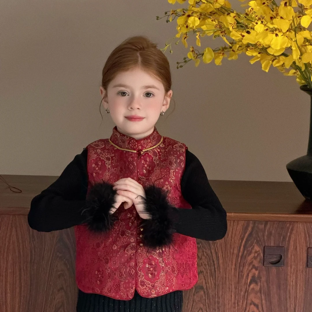 ab.baby女童新中式提花马甲冬季国风高级感夹棉背心儿童拜年服潮