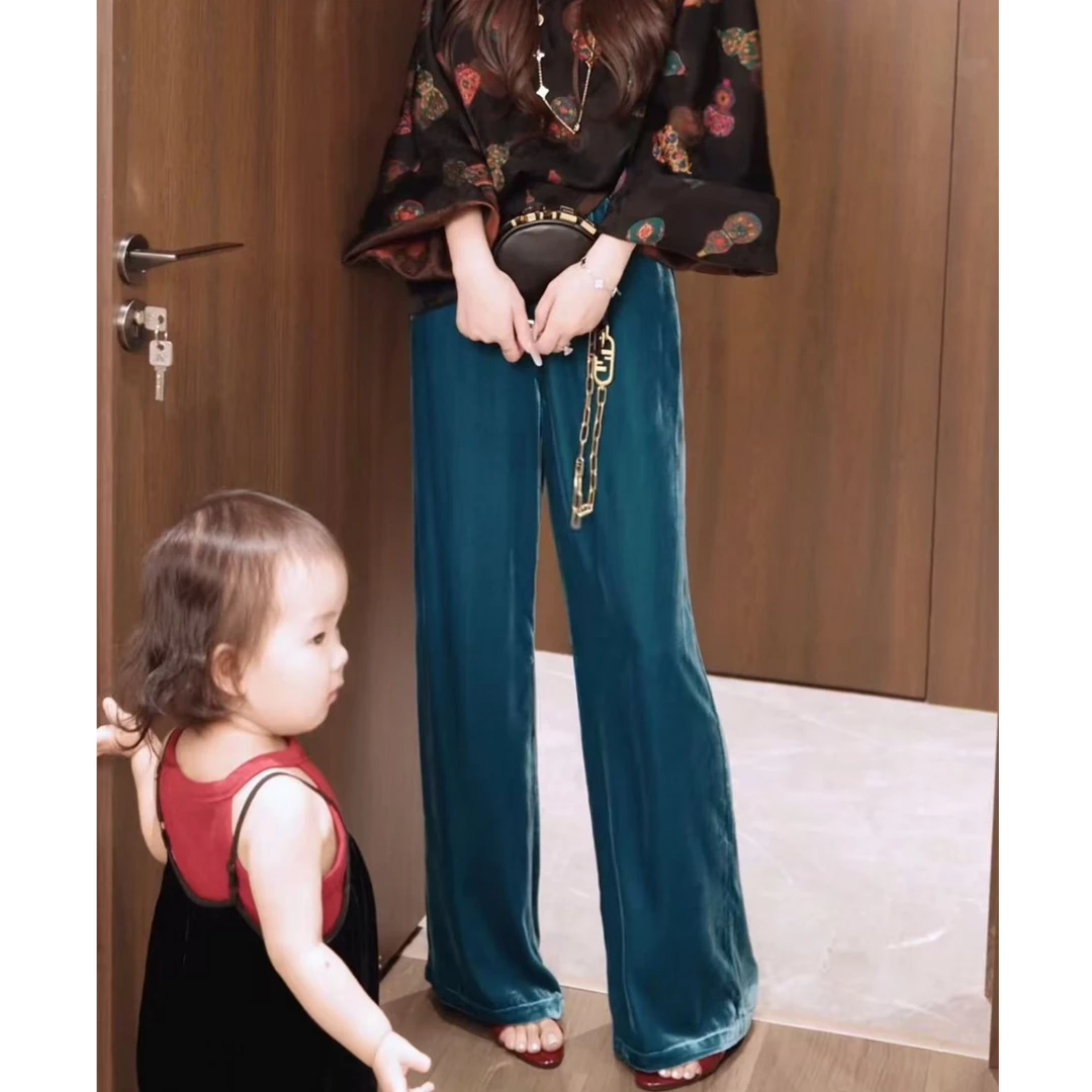 G. yantong/郭彦彤定制真丝丝绒垂感阔腿裤高级显瘦夏季KZ94