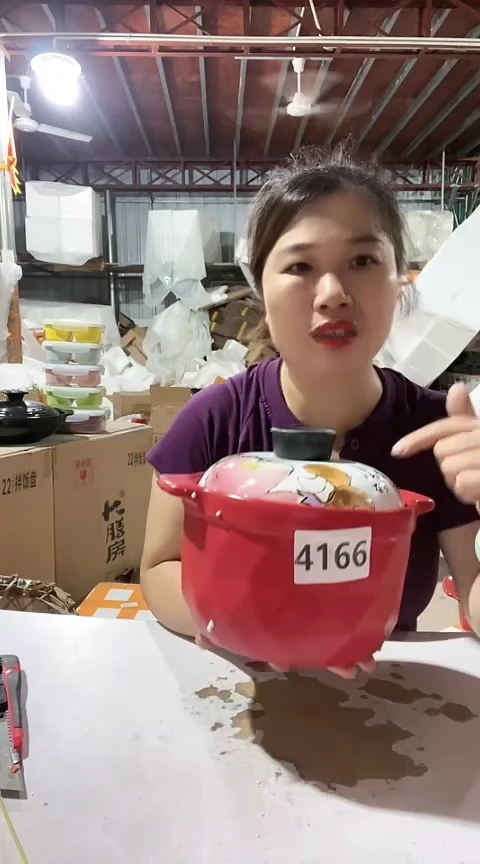 4166明显瑕疵红锅带盖