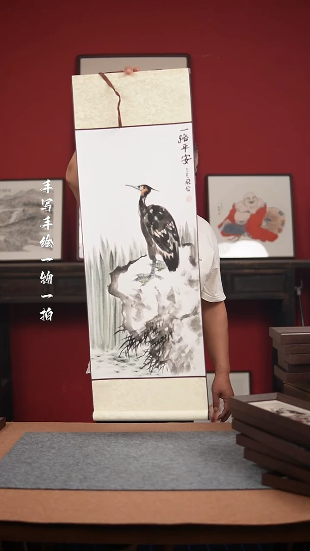 国画手绘-32*95卷轴花鸟
