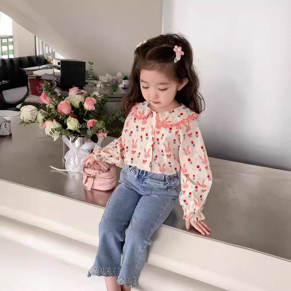 女童衬衫春秋款2025新款儿童洋气娃娃领上衣女宝宝春装长袖衬衣潮