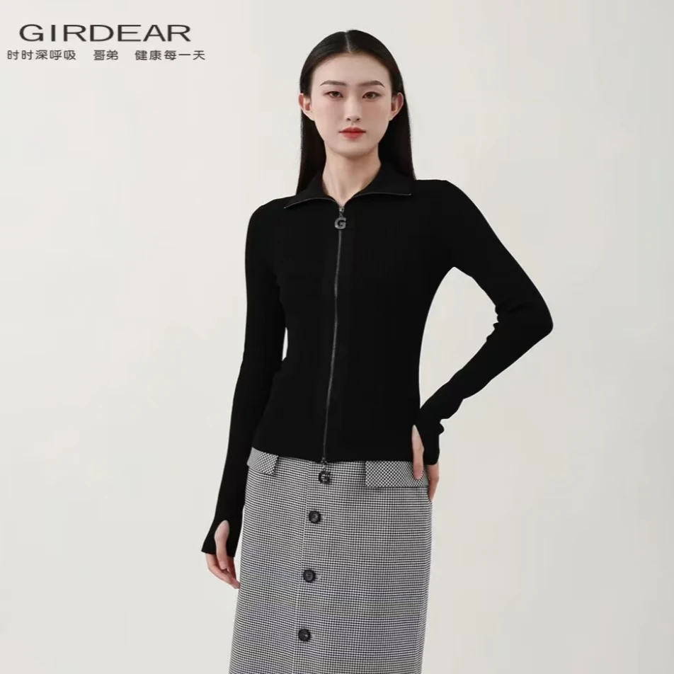 GIRDEAR/哥弟148019  新款休闲时尚修身双头拉链设计感针织外套