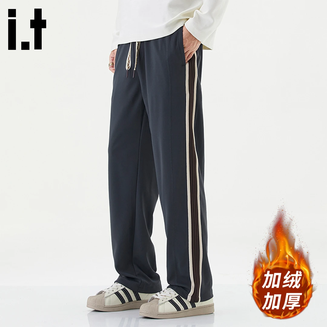 it: CHOCOOLATE美式条纹休闲裤男士秋冬新款加绒加厚直筒运动卫裤