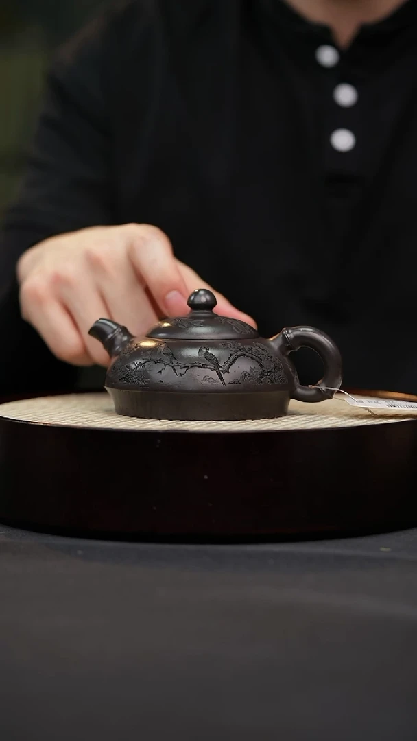 茶壶紫砂15 石黄扁竹原矿紫砂壶