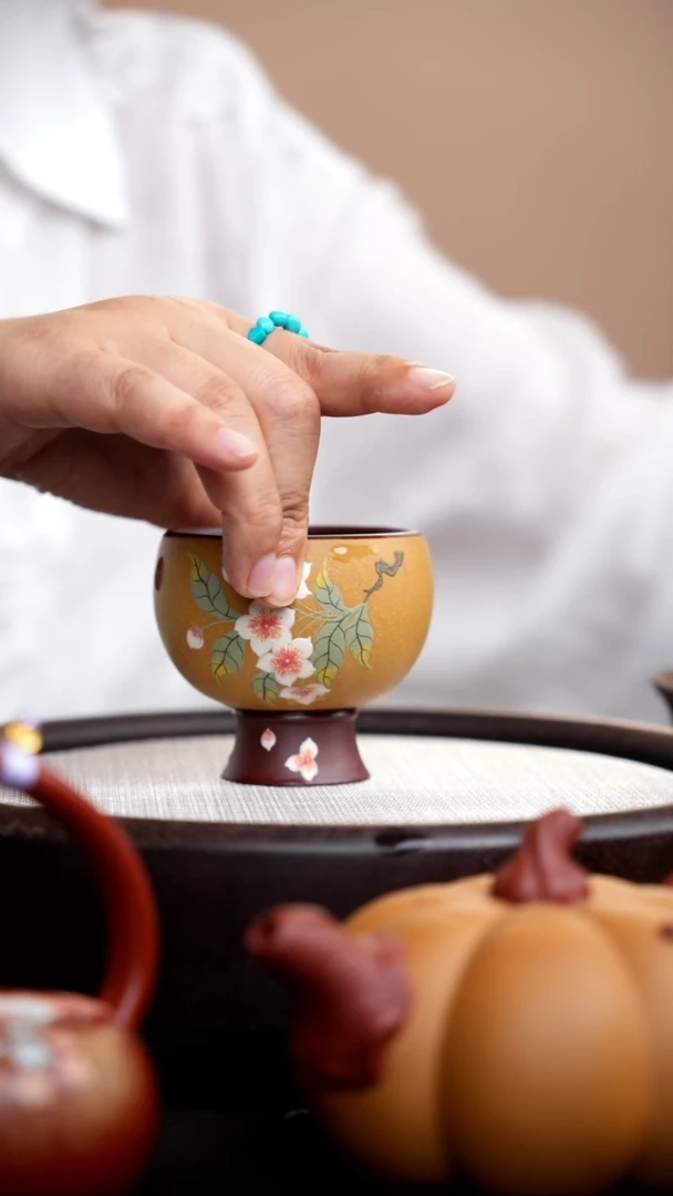茶壶紫砂黄金段粉浆灯笼杯泥绘花