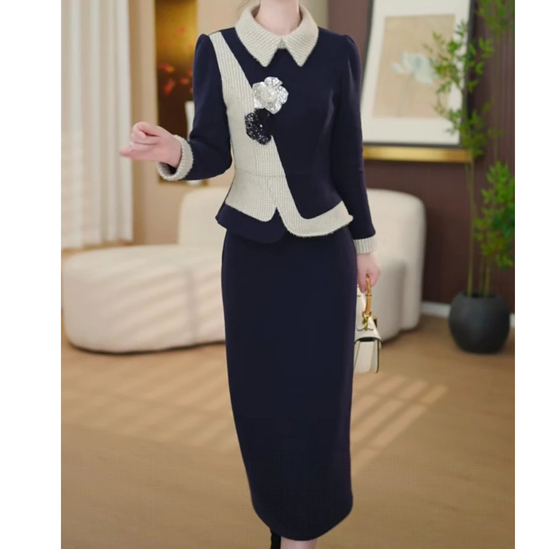 丹思俪2025冬季新款时尚遮肉显瘦加厚保暖气质百搭两件套9019