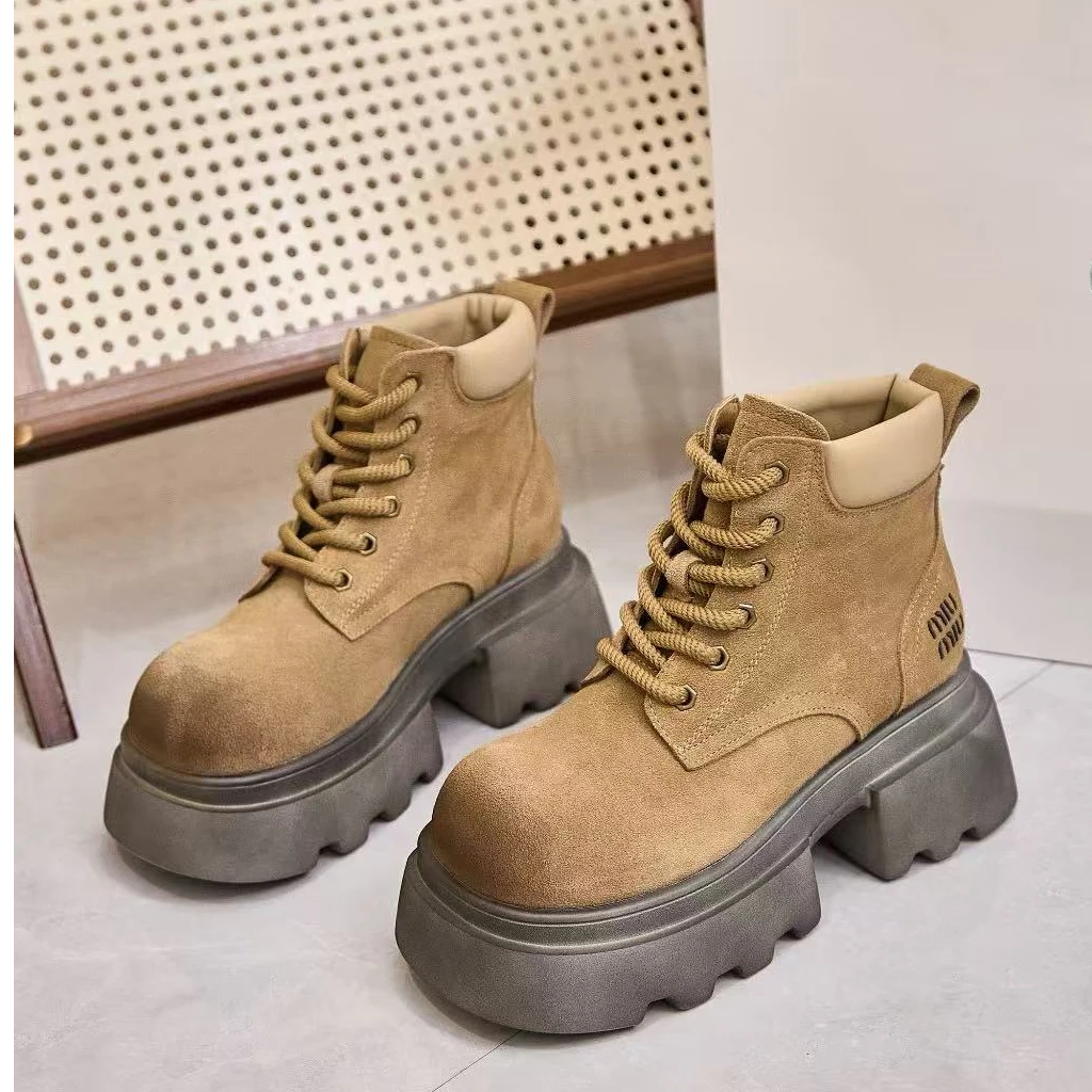 真皮马丁靴女大黄蜂厚底增高防滑大黄靴百搭时尚辣妹爆款短靴a05