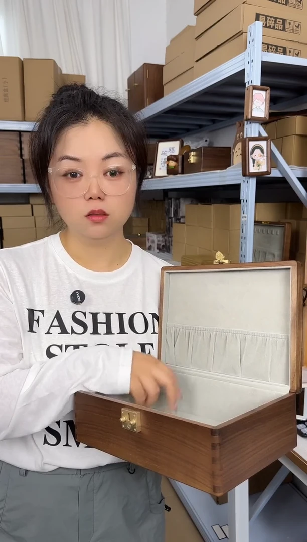 木新款黑胡桃木大号证件收纳盒
