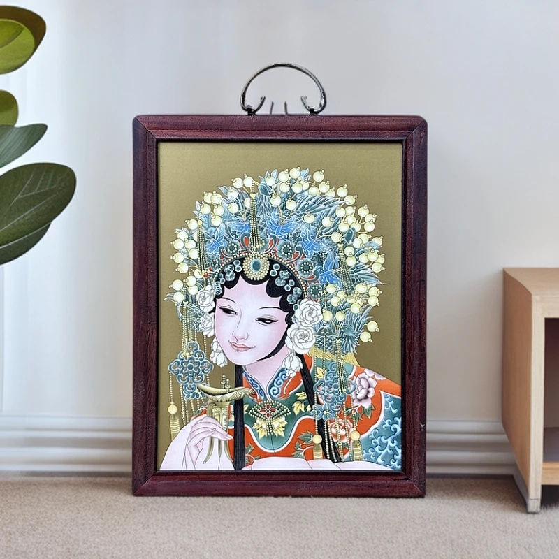 手工手绘景德镇瓷板画柴窑陶瓷挂画粉彩贵妃醉酒京剧脸谱37x28cm