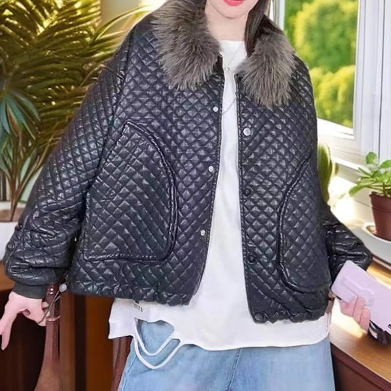 8956欧货皮衣外套女新款带毛领pu皮夹克短外套时尚潮流百搭上衣