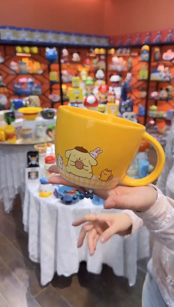 瓷片@@黄色布丁狗手柄陶瓷面碗