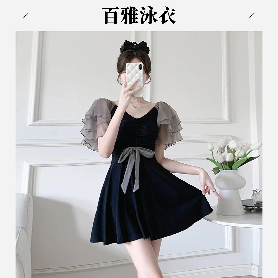 BaiYa/百雅女士女款女网红裙式保守遮肉小胸聚拢泳衣高级速干2025