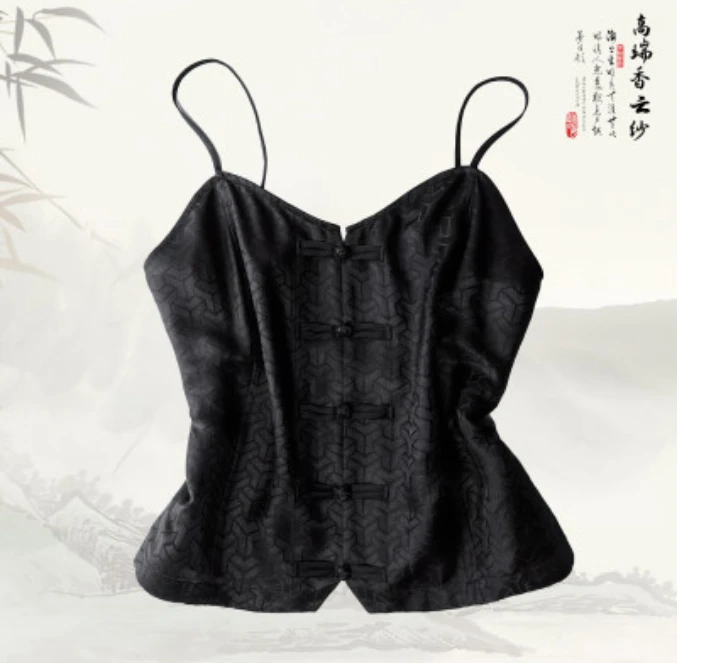 品牌新款香云纱桑蚕丝盘扣吊带上衣419424
