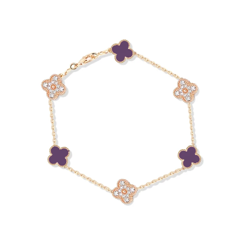 古埃及 925银手链 镀K金 迷你间镶金紫色草草手链 ZF-C381