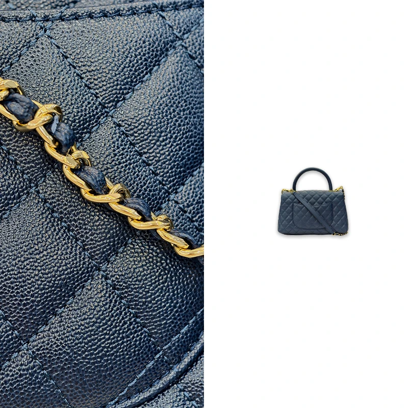 【陈主任定制】小香风珠光蓝真皮手提斜挎女包