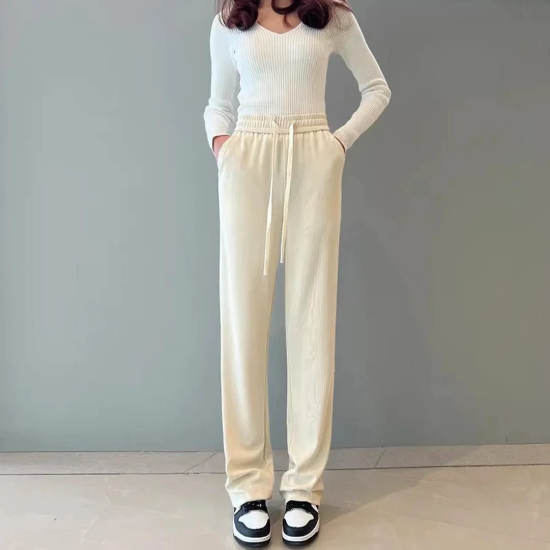 休闲高腰纯色春秋卫裤冬季百搭打底阔腿裤休闲裤宽松