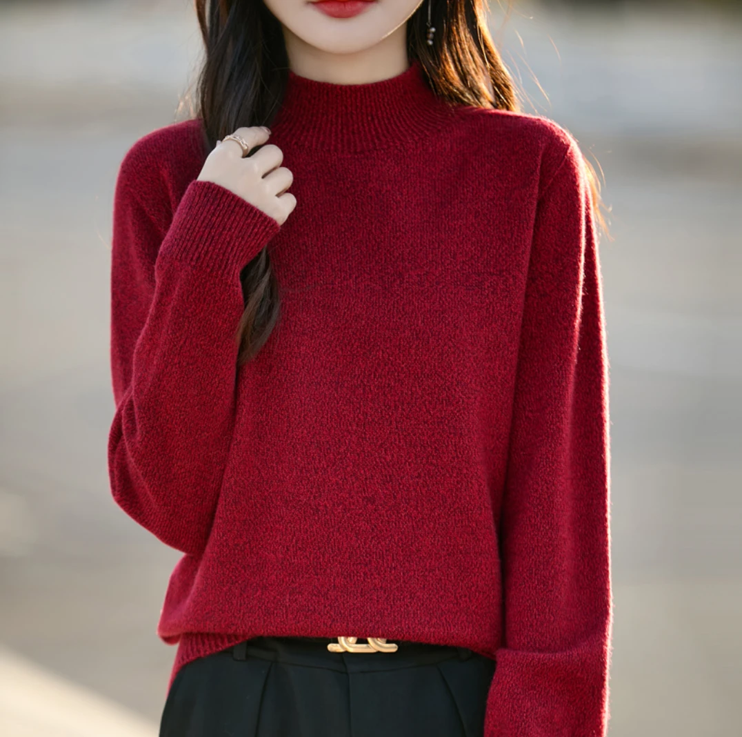 冬季新重磅加厚半高领合股花纱毛衫女时尚针织打底衫毛衣