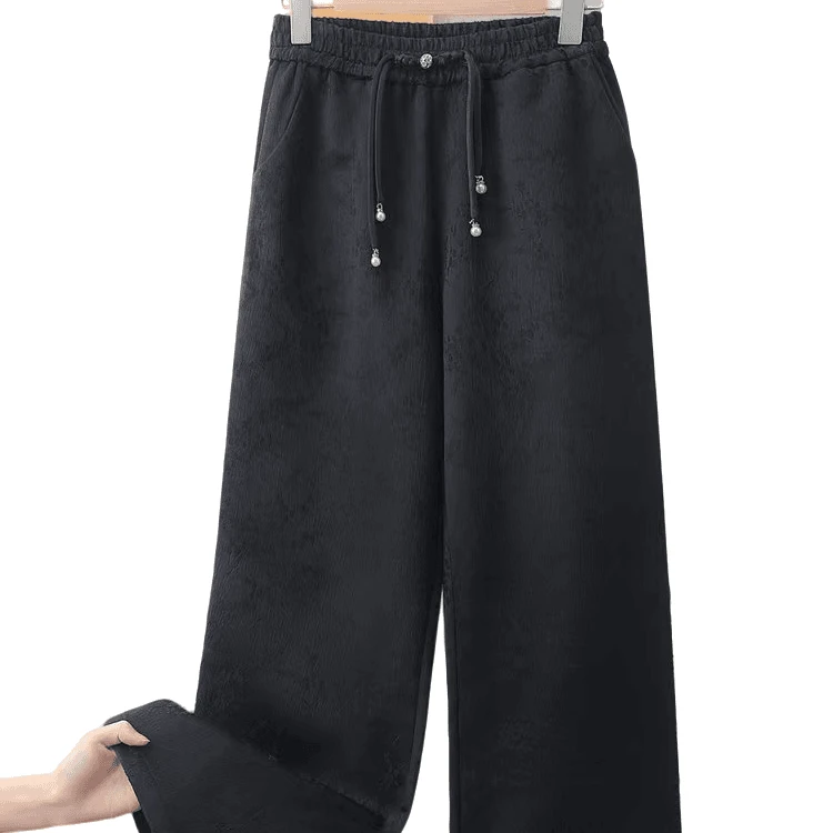 043松紧腰国风肌理感提花新中式裤子女设计感直筒阔腿裤